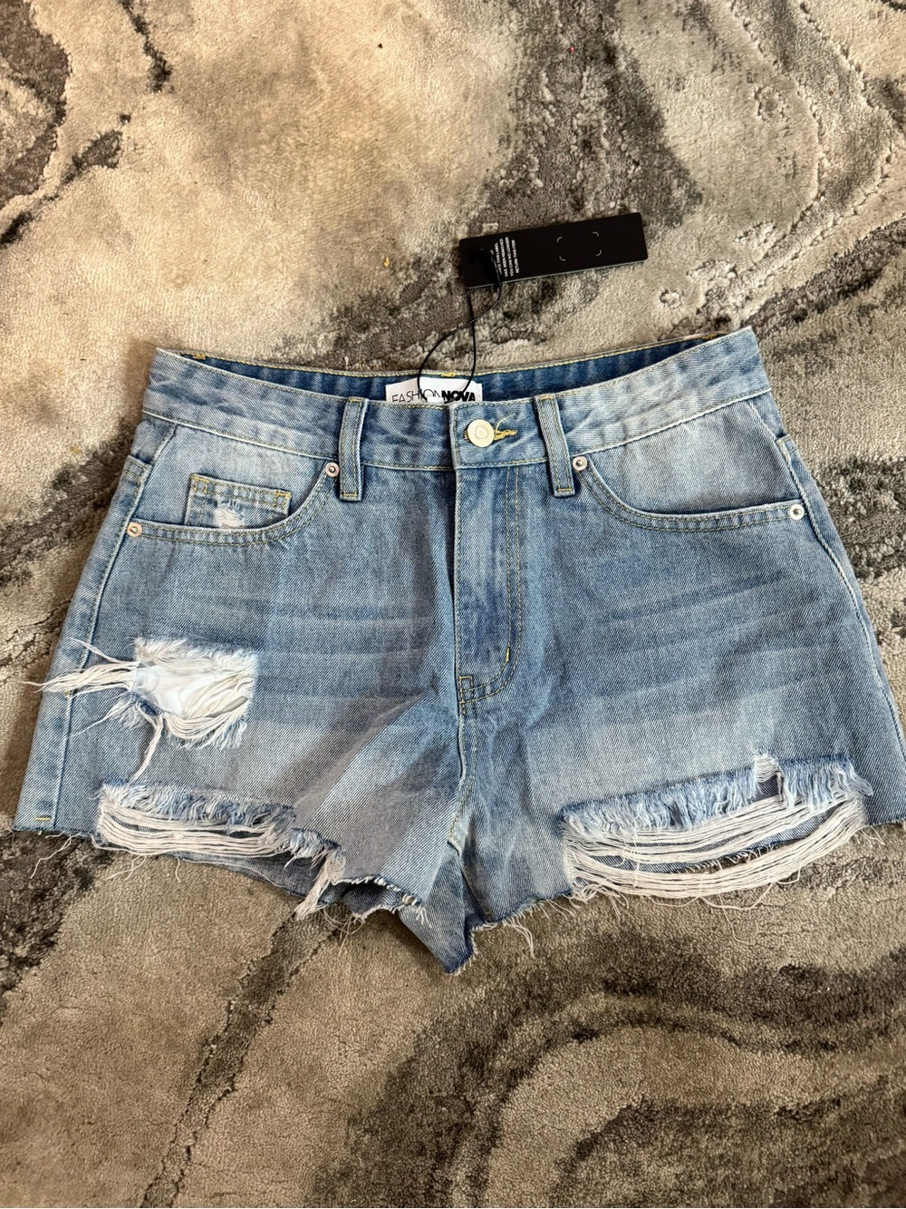 Fashion Nova Light Blue Distressed Denim Cutoff Shorts - Picture 2 of 5